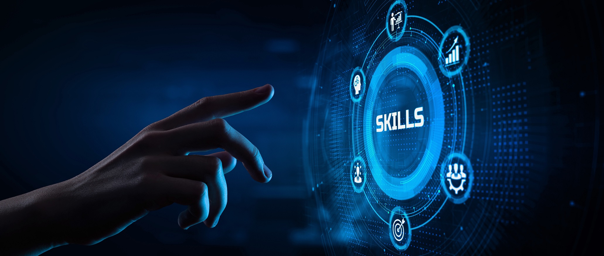 Skills Personal development concept. Hand pressing button on screen. Skills Personal development concept. Hand pressing button on screen.